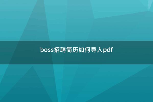 boss招聘简历如何导入pdf