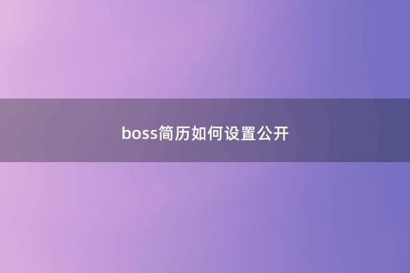 boss简历如何设置公开